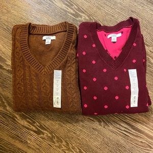 Two NWT V-Neck Size Medium Sweaters